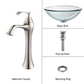 Clear 19mm Thick Glass Vessel Sink and Ventus Faucet Brushed Nickel
