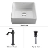 White Square Ceramic Sink and Ventus Faucet Oil Rubbed Bronze