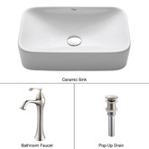 White Rectangular Ceramic Sink and Ventus Faucet Brushed Nickel