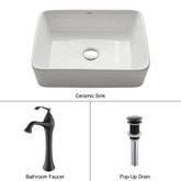 White Rectangular Ceramic Sink and Ventus Faucet Oil Rubbed Bronze