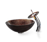 Copper Illusion Glass Vessel Sink and Waterfall Faucet Chrome