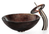 Copper Illusion Glass Vessel Sink and Waterfall Faucet Satin Nickel