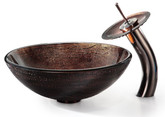 Copper Illusion Glass Vessel Sink and Waterfall Faucet Oil Rubbed Bronze