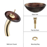 Copper Illusion Glass Vessel Sink and Waterfall Faucet Gold