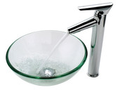 Clear 14 inch Glass Vessel Sink and Decus Faucet Chrome