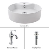 White Round Ceramic Sink and Ventus Basin Faucet Chrome