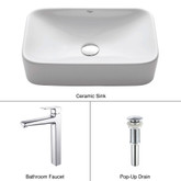 White Rectangular Ceramic Sink and Virtus Faucet Chrome