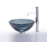 Clear Black 14 inch Glass Vessel Sink and Ramus Faucet Chrome