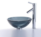 Clear Black 14 inch Glass Vessel Sink and Sheven Faucet Chrome