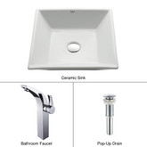 White Square Ceramic Sink and Illusio Faucet Chrome
