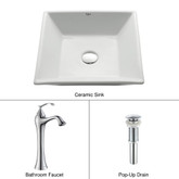 White Square Ceramic Sink and Ventus Faucet Chrome