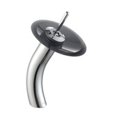 Single Lever Vessel Glass Waterfall Faucet Chrome with Black Frosted Glass Disk