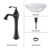 Crystal Clear Glass Vessel Sink and Ventus Faucet Oil Rubbed Bronze