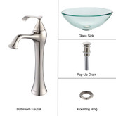 Clear Glass Vessel Sink and Ventus Faucet Brushed Nickel