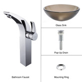 Frosted Brown Glass Vessel Sink and Illusio Faucet Chrome