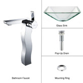 Clear Aquamarine Glass Vessel Sink and Sonus Faucet Chrome