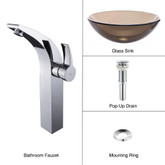 Clear Brown Glass Vessel Sink and Illusio Faucet Chrome
