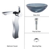 Clear Black Glass Vessel Sink and Sonus Faucet Chrome