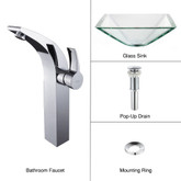 Clear Aquamarine Glass Vessel Sink and Illusio Faucet Chrome