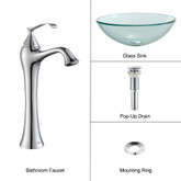 Clear Glass Vessel Sink and Ventus Faucet Chrome