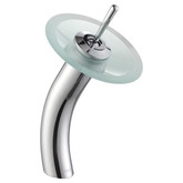 Single Lever Vessel Glass Waterfall Faucet Chrome with Frosted Glass Disk and Matching Pop Up Drain