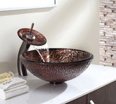 Venus Glass Vessel Sink and Waterfall Faucet Oil Rubbed Bronze