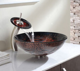Lava Glass Vessel Sink and Waterfall Faucet Satin Nickel