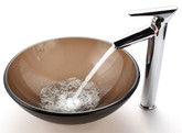 Frosted Brown Glass Vessel Sink and Decus Faucet Chrome