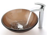 Frosted Brown Glass Vessel Sink and Visio Faucet Chrome