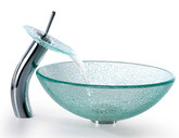 Mosaic Glass Vessel Sink and Waterfall Faucet Chrome