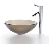 Frosted Brown Glass Vessel Sink and Sheven Faucet Chrome