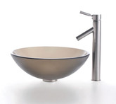 Frosted Brown Glass Vessel Sink and Sheven Faucet Satin Nickel