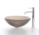 Frosted Brown Glass Vessel Sink and Ramus Faucet Chrome