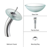 Frosted Glass Vessel Sink and Waterfall Faucet Chrome