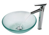 Frosted Glass Vessel Sink and Decus Faucet Chrome