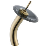 Single Lever Vessel Glass Waterfall Faucet Gold with Black Frosted Glass Disk and Matching Pop Up Drain