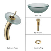 Frosted 14 inch Glass Vessel Sink and Waterfall Faucet Gold