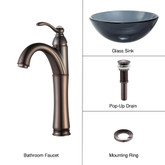 Clear Black 14 inch Glass Vessel Sink and Riviera Faucet Oil Rubbed Bronze