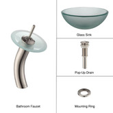Frosted 14 inch Glass Vessel Sink and Waterfall Faucet Satin Nickel