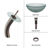 Frosted 14 inch Glass Vessel Sink and Waterfall Faucet Oil Rubbed Bronze