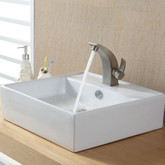 White Square Ceramic Sink and Illusio Basin Faucet Brushed Nickel