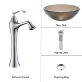 Frosted Brown Glass Vessel Sink and Ventus Faucet Chrome