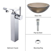 Frosted Brown Glass Vessel Sink and Unicus Faucet Chrome