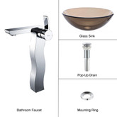 Clear Brown Glass Vessel Sink and Sonus Faucet Chrome