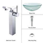 Clear Glass Vessel Sink and Unicus Faucet Chrome