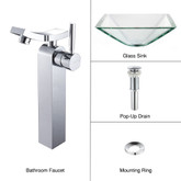 Clear Aquamarine Glass Vessel Sink and Unicus Faucet Chrome