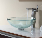 Clear Glass Vessel Sink and Sonus Faucet Chrome