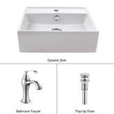 White Square Ceramic Sink and Ventus Basin Faucet Chrome