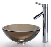 Clear Brown 14 inch Glass Vessel Sink and Sheven Faucet Chrome