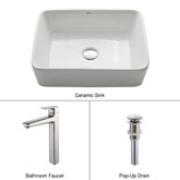 White Rectangular Ceramic Sink and Virtus Faucet Brushed Nickel
